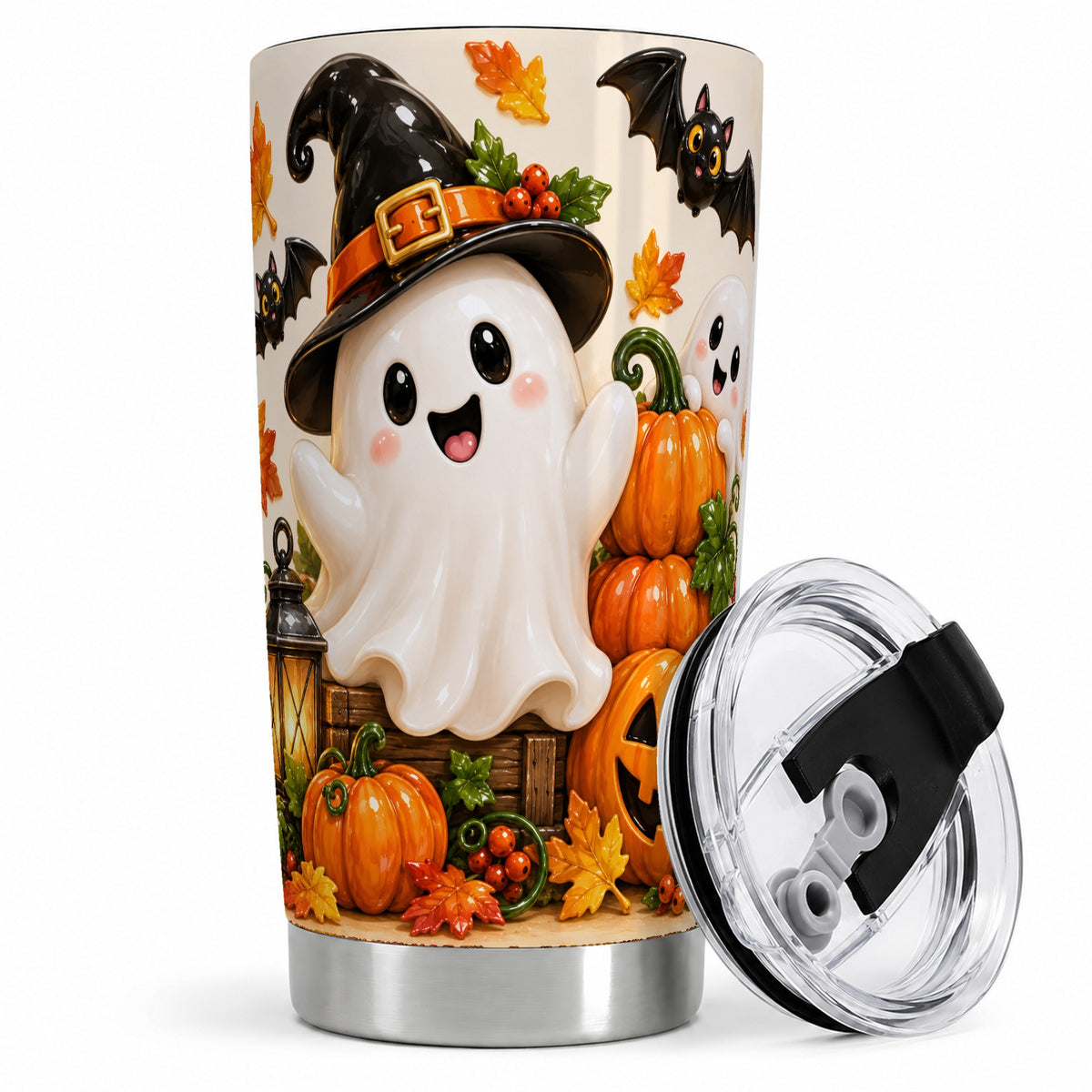 #pl[20oz|Steel] Cute Halloween Ghost 20oz Tumbler, Stainless Steel Pumpkin Drinkware