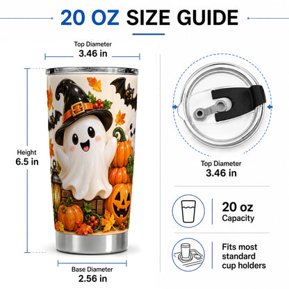 #pl[20oz|Steel] Cute Halloween Ghost 20oz Tumbler, Stainless Steel Pumpkin Drinkware