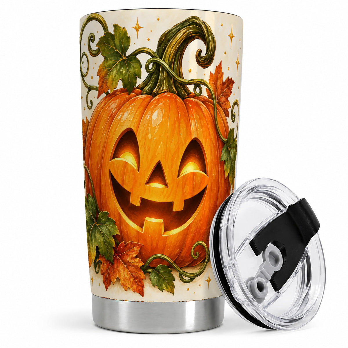 #pl[20oz|Steel] Jack-O-Lantern Pumpkin 20oz Tumbler, Stainless Steel Autumn Drinkware