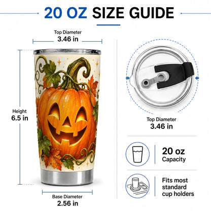 #pl[20oz|Steel] Jack-O-Lantern Pumpkin 20oz Tumbler, Stainless Steel Autumn Drinkware