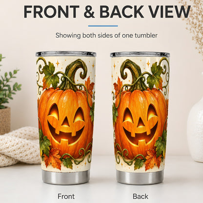 #pl[20oz|Steel] Jack-O-Lantern Pumpkin 20oz Tumbler, Stainless Steel Autumn Drinkware