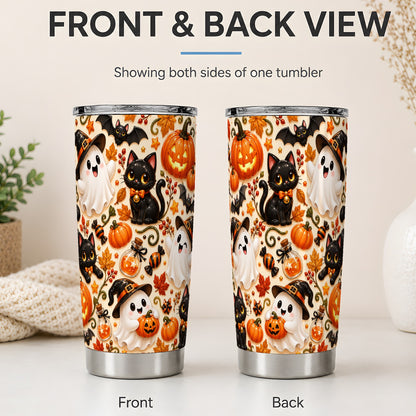 #pl[20oz|Steel] Cute Halloween Cat Ghost 20oz Tumbler, Stainless Steel Pattern Drinkware