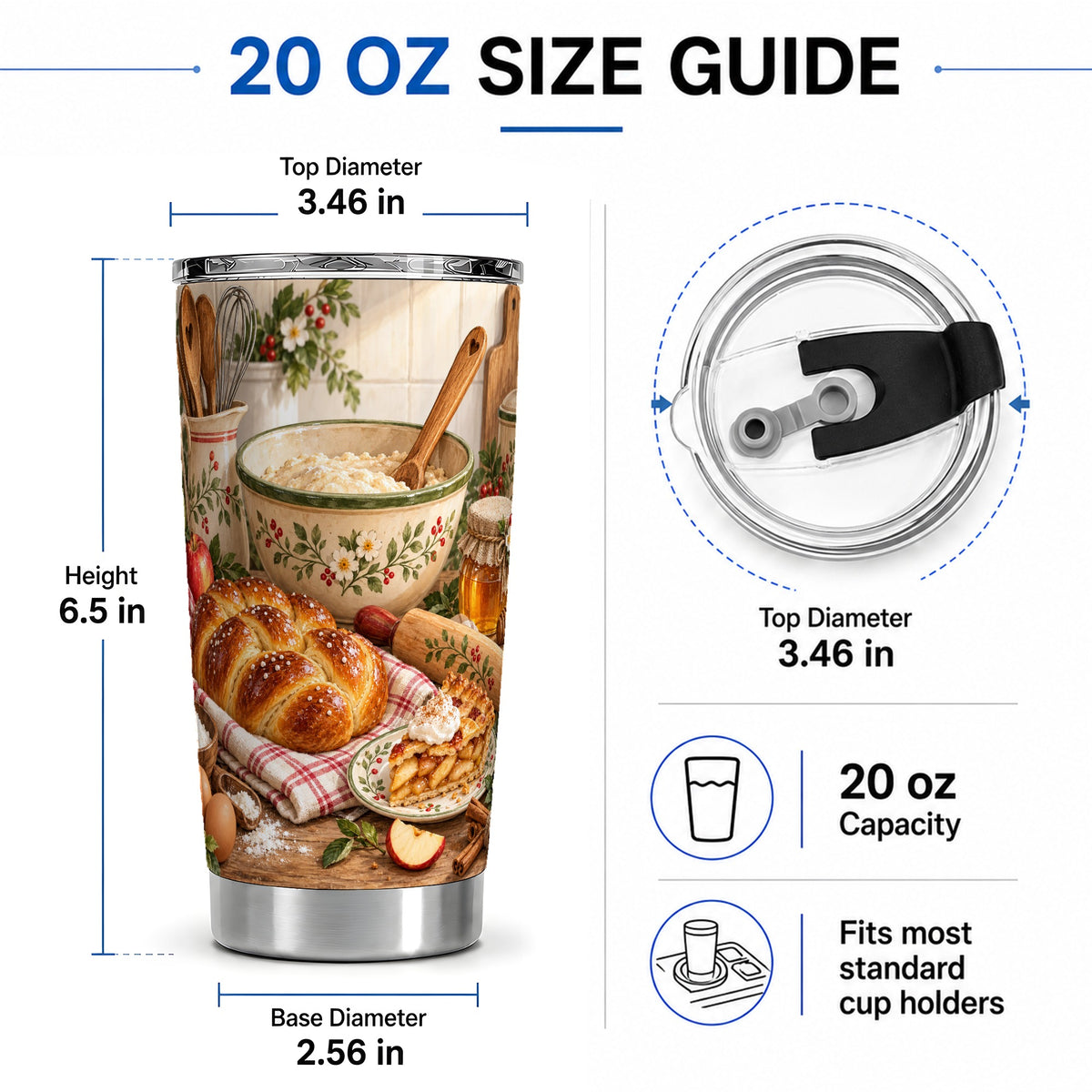 #pl[20oz|Steel] Farmhouse Baking 20oz Tumbler, Stainless Steel Apple Pie Drinkware