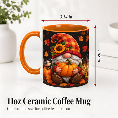 #pl[11oz|Orange] Autumn Gnome Pumpkin Ceramic Mug with Sunflower and Lantern