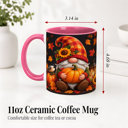#pl[11oz|Pink] Autumn Gnome Pumpkin Ceramic Mug with Sunflower and Lantern