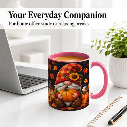 #pl[11oz|Pink] Autumn Gnome Pumpkin Ceramic Mug with Sunflower and Lantern