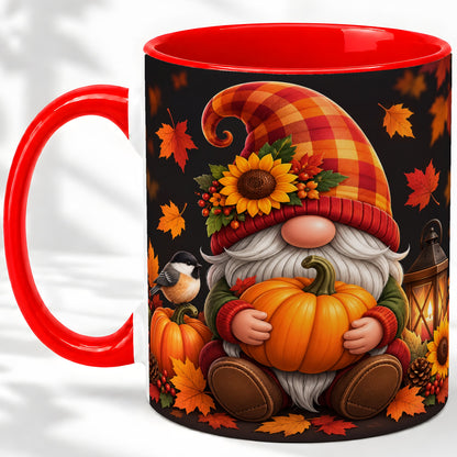 Autumn Gnome Pumpkin Ceramic Mug with Sunflower and Lantern