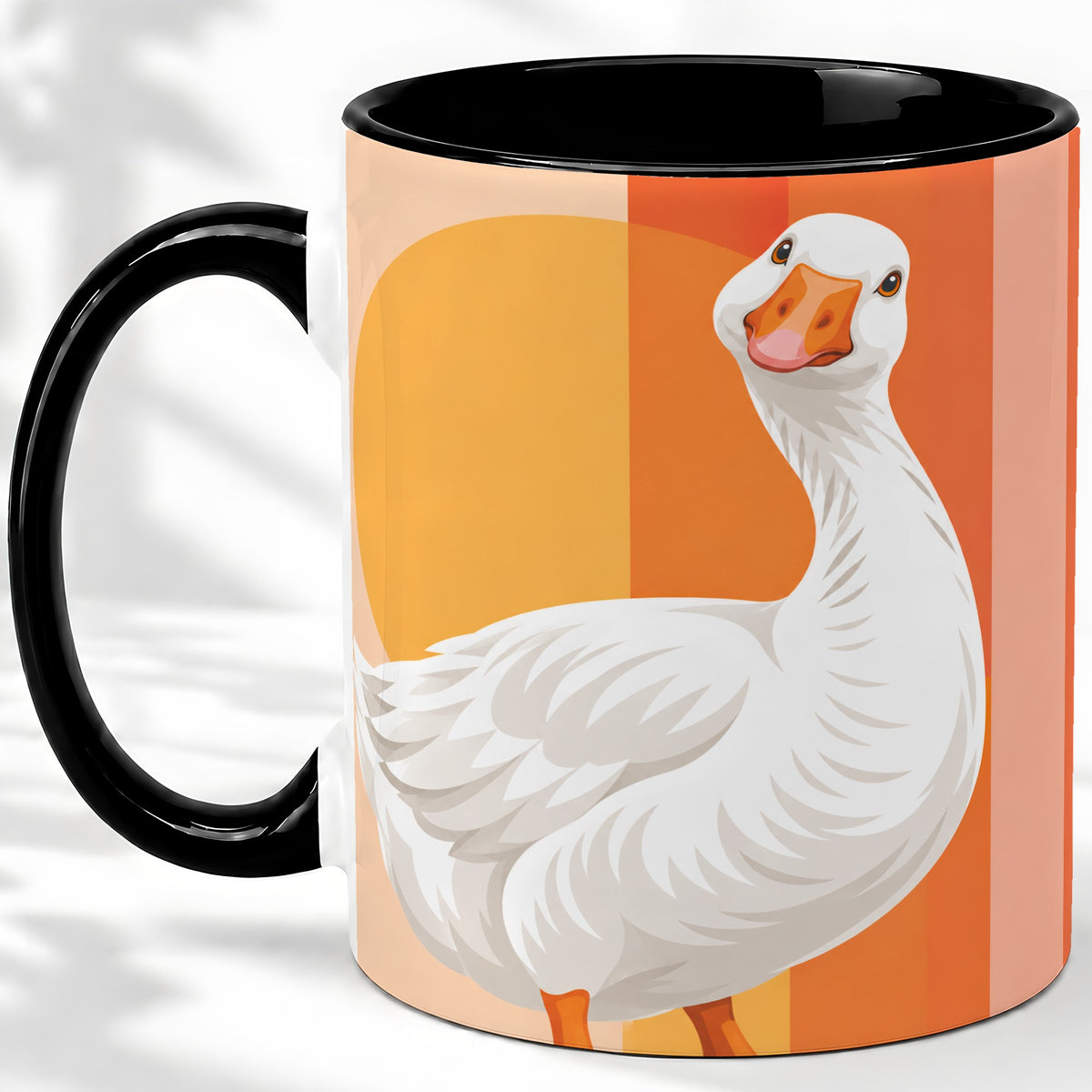 #pl[11oz|Black] Retro Goose Ceramic Mug with Orange Stripes and Sun Artwork