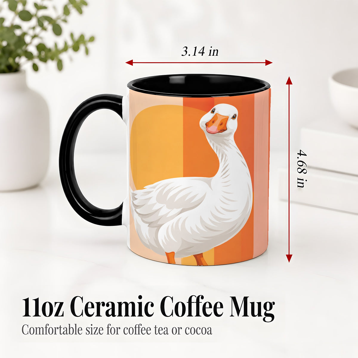 #pl[11oz|Black] Retro Goose Ceramic Mug with Orange Stripes and Sun Artwork