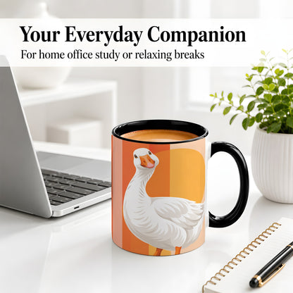 #pl[11oz|Black] Retro Goose Ceramic Mug with Orange Stripes and Sun Artwork