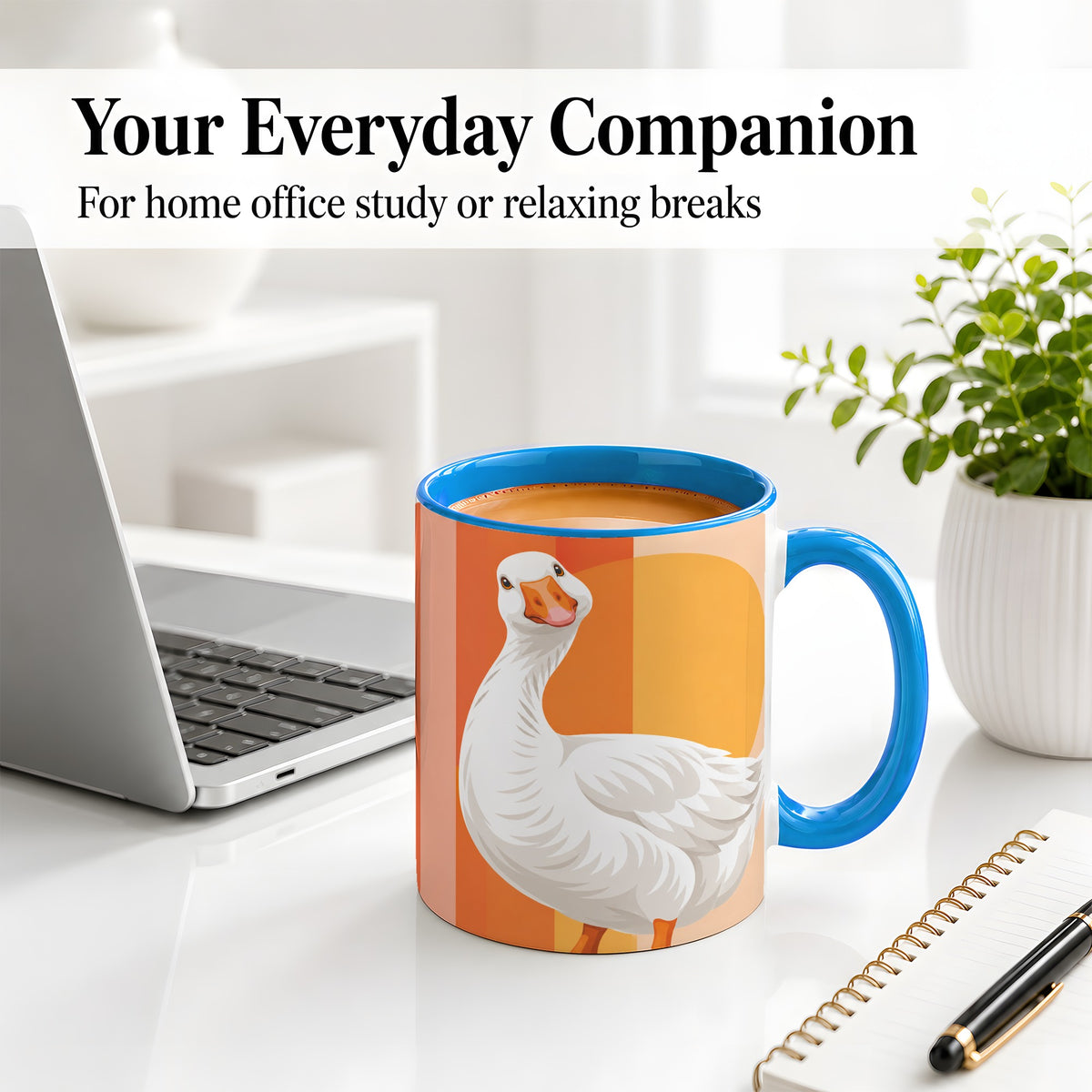 #pl[11oz|Blue] Retro Goose Ceramic Mug with Orange Stripes and Sun Artwork