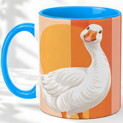 #pl[11oz|Blue] Retro Goose Ceramic Mug with Orange Stripes and Sun Artwork