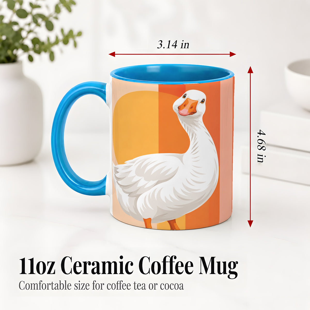 #pl[11oz|Blue] Retro Goose Ceramic Mug with Orange Stripes and Sun Artwork