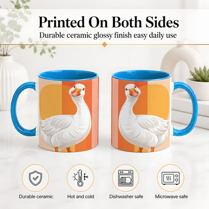 #pl[11oz|Blue] Retro Goose Ceramic Mug with Orange Stripes and Sun Artwork