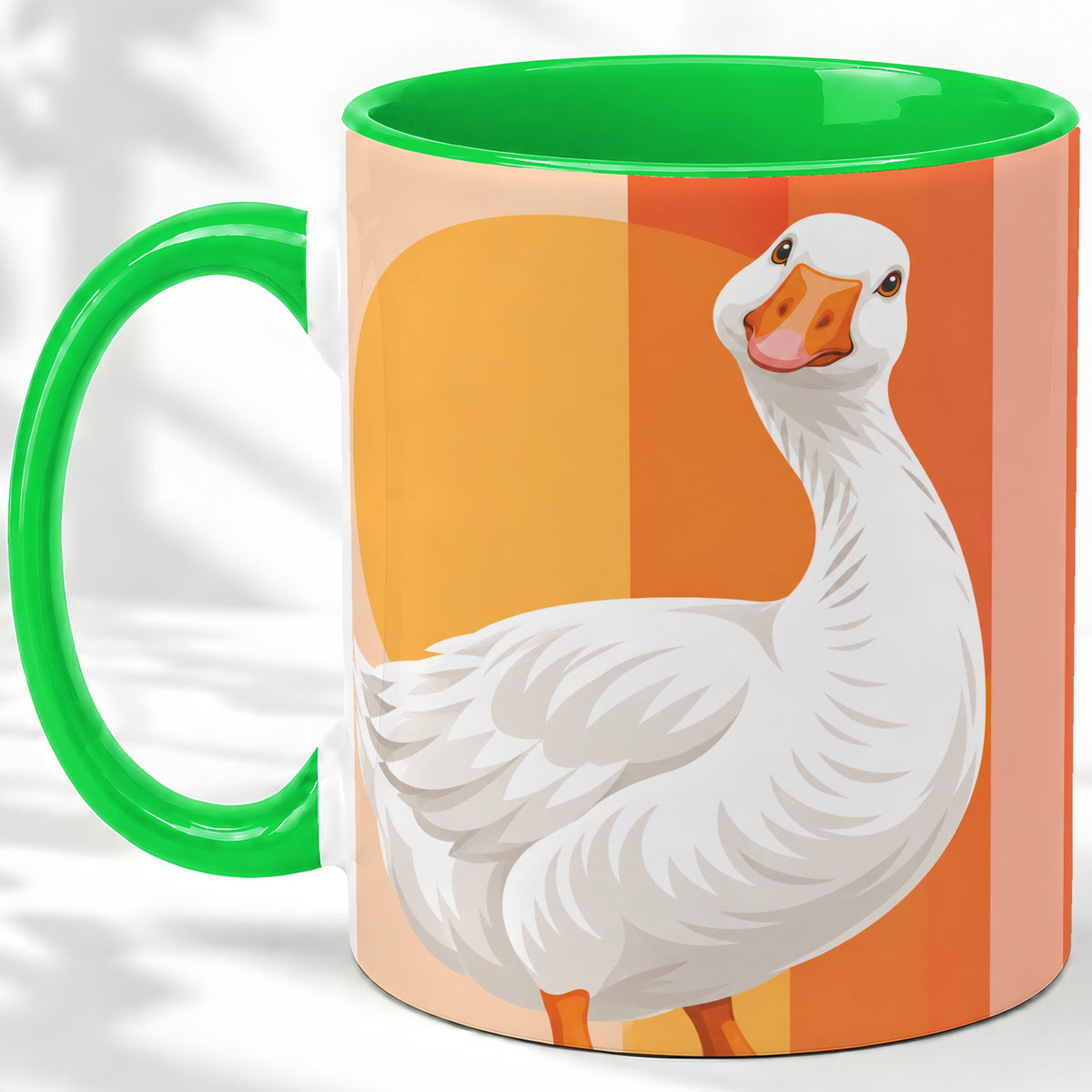 #pl[11oz|Green] Retro Goose Ceramic Mug with Orange Stripes and Sun Artwork