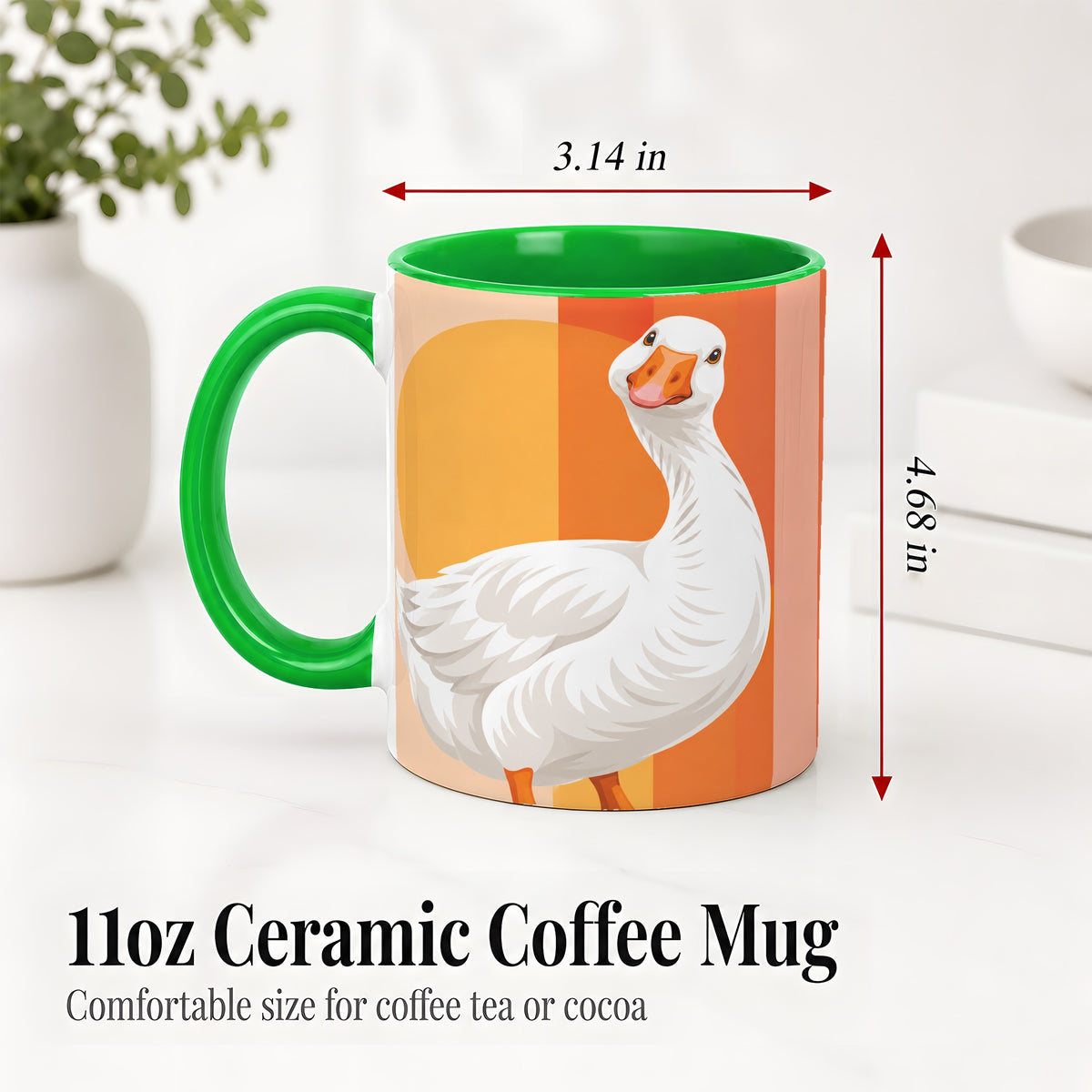 #pl[11oz|Green] Retro Goose Ceramic Mug with Orange Stripes and Sun Artwork