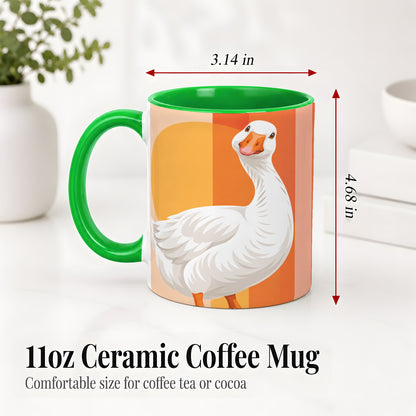 #pl[11oz|Green] Retro Goose Ceramic Mug with Orange Stripes and Sun Artwork