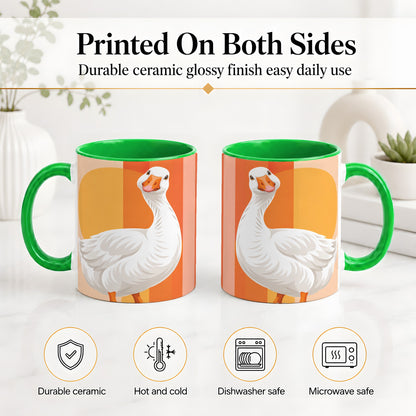 #pl[11oz|Green] Retro Goose Ceramic Mug with Orange Stripes and Sun Artwork