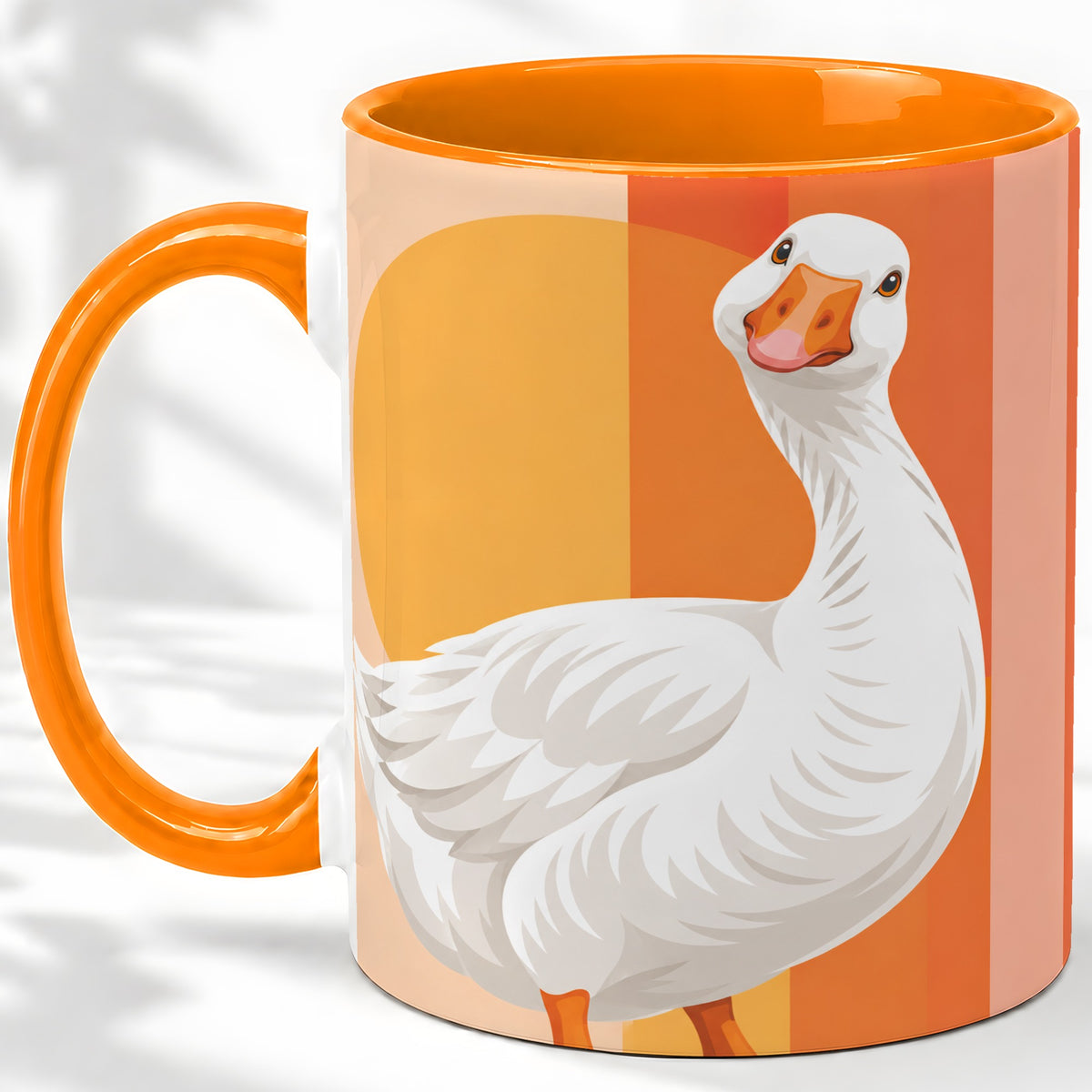 #pl[11oz|Orange] Retro Goose Ceramic Mug with Orange Stripes and Sun Artwork