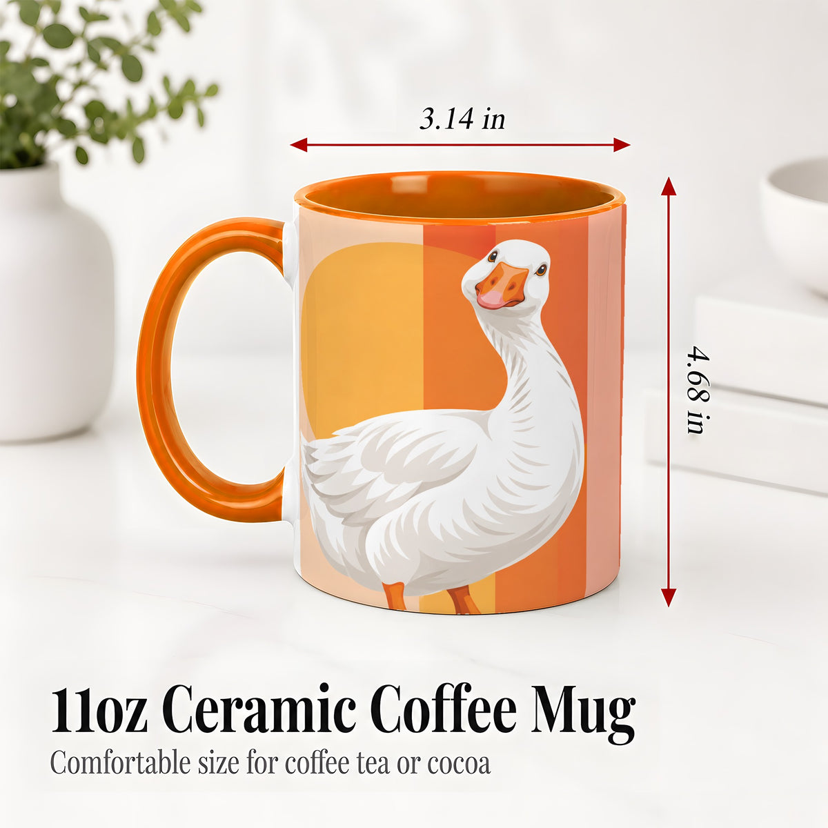 #pl[11oz|Orange] Retro Goose Ceramic Mug with Orange Stripes and Sun Artwork