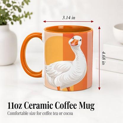 #pl[11oz|Orange] Retro Goose Ceramic Mug with Orange Stripes and Sun Artwork