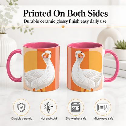#pl[11oz|Pink] Retro Goose Ceramic Mug with Orange Stripes and Sun Artwork