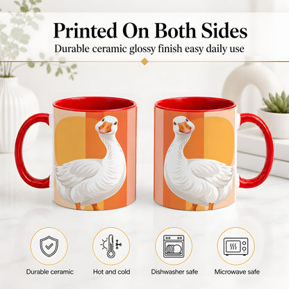 #pl[11oz|Red] Retro Goose Ceramic Mug with Orange Stripes and Sun Artwork