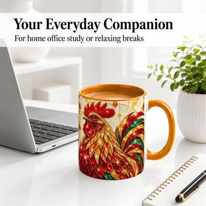 #pl[11oz|Orange] Stained Glass Rooster Ceramic Mug with Red Green and Gold Artwork