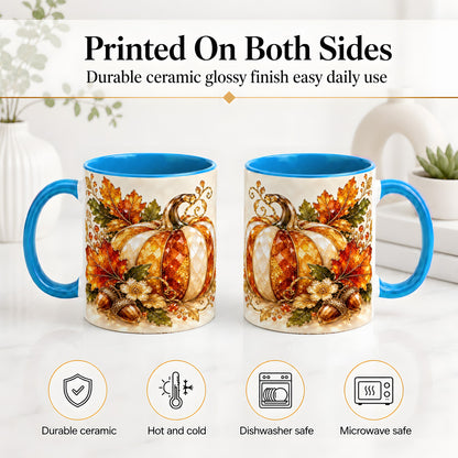 #pl[11oz|Blue] Jeweled Pumpkin Accent Mug, Maple Leaf and Acorn Fall Design