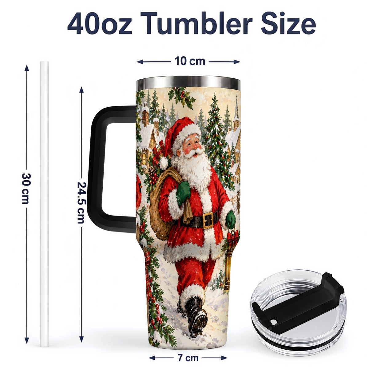 #pl[40oz|Black] Vintage Santa 40oz Tumbler, Christmas Village Drinkware for Daily Use