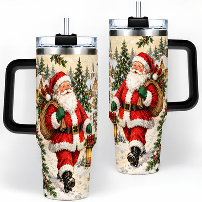 #pl[40oz|Black] Vintage Santa 40oz Tumbler, Christmas Village Drinkware for Daily Use