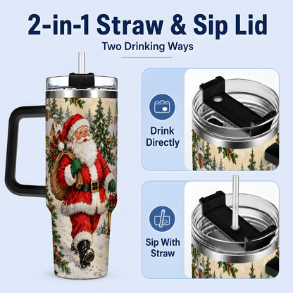 #pl[40oz|Black] Vintage Santa 40oz Tumbler, Christmas Village Drinkware for Daily Use