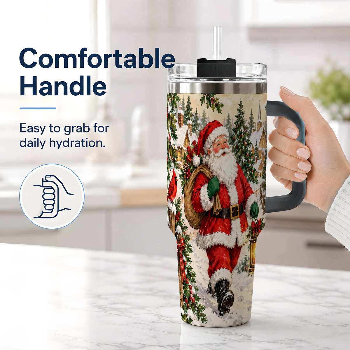#pl[40oz|Black] Vintage Santa 40oz Tumbler, Christmas Village Drinkware for Daily Use