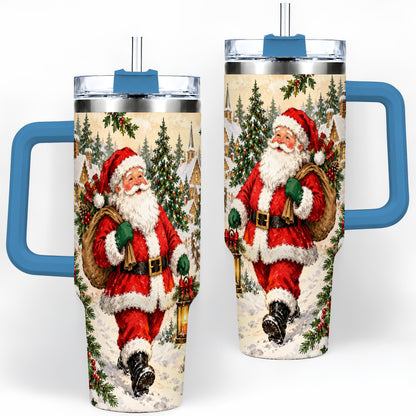 #pl[40oz|Blue] Vintage Santa 40oz Tumbler, Christmas Village Drinkware for Daily Use
