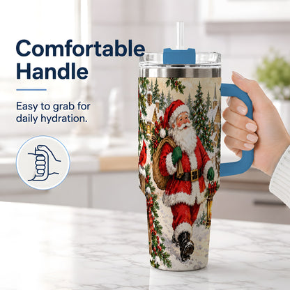 #pl[40oz|Blue] Vintage Santa 40oz Tumbler, Christmas Village Drinkware for Daily Use