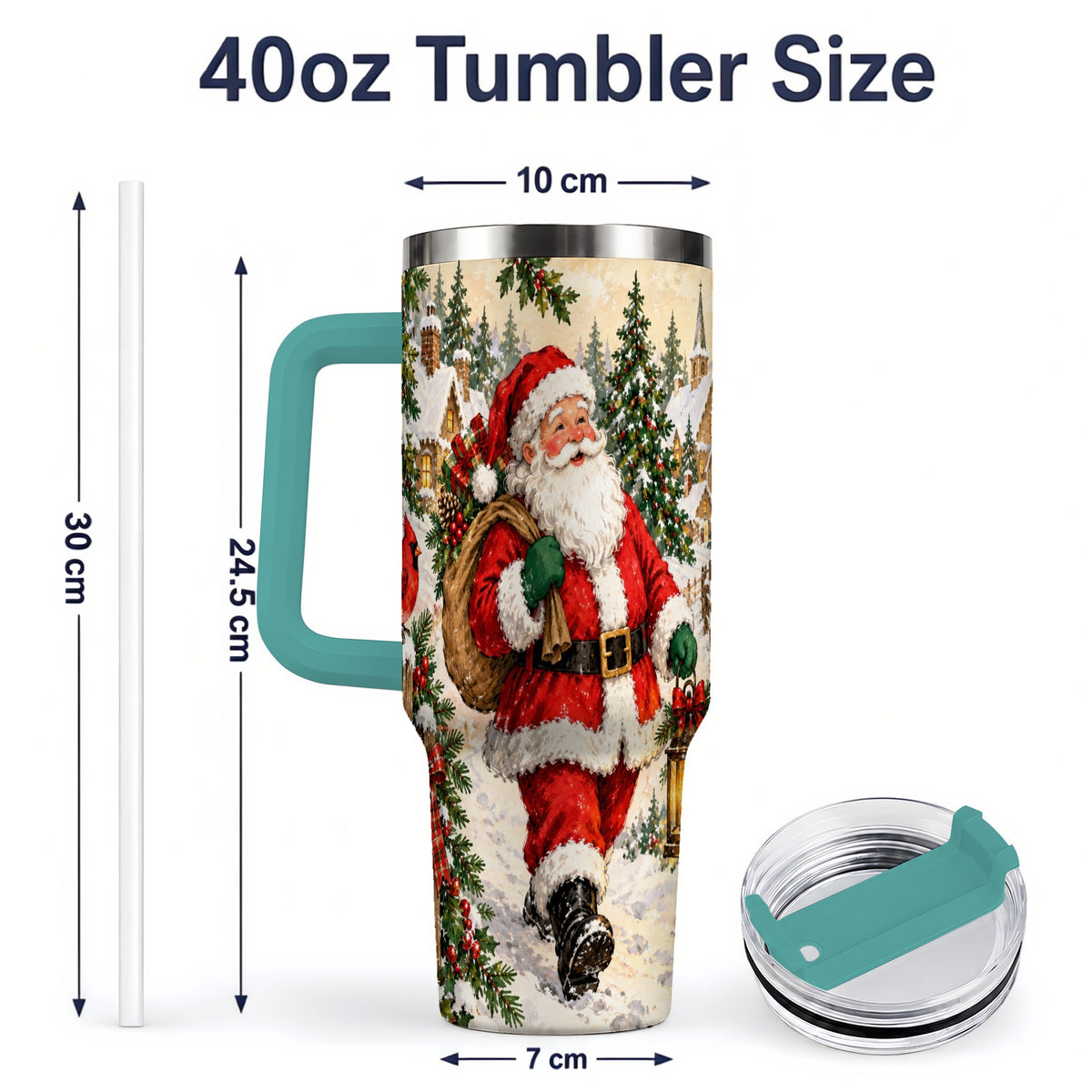 #pl[40oz|Green] Vintage Santa 40oz Tumbler, Christmas Village Drinkware for Daily Use