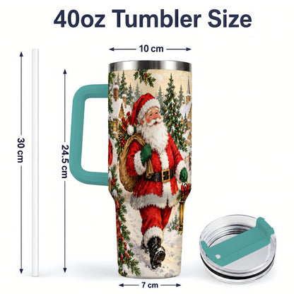 #pl[40oz|Green] Vintage Santa 40oz Tumbler, Christmas Village Drinkware for Daily Use