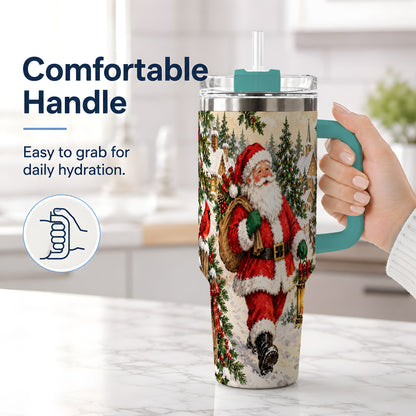 #pl[40oz|Green] Vintage Santa 40oz Tumbler, Christmas Village Drinkware for Daily Use