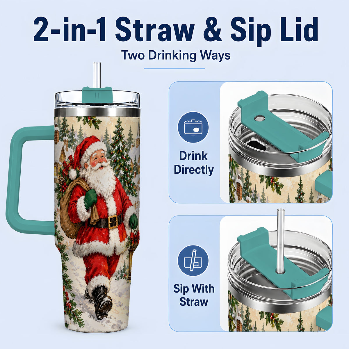 #pl[40oz|Green] Vintage Santa 40oz Tumbler, Christmas Village Drinkware for Daily Use