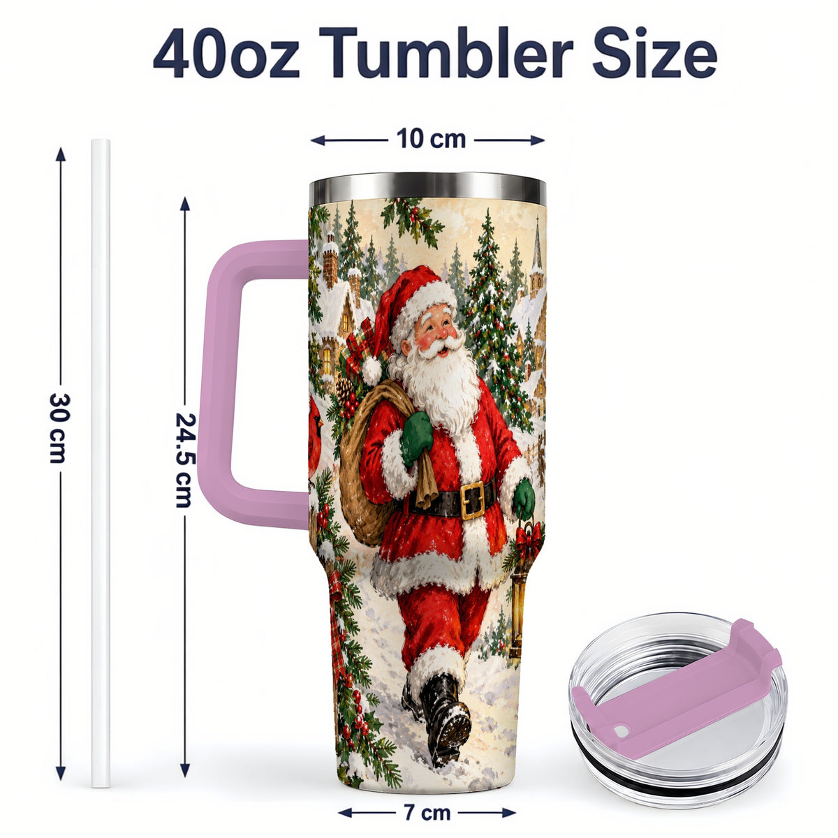#pl[40oz|Pink] Vintage Santa 40oz Tumbler, Christmas Village Drinkware for Daily Use