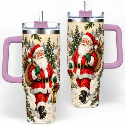 #pl[40oz|Pink] Vintage Santa 40oz Tumbler, Christmas Village Drinkware for Daily Use