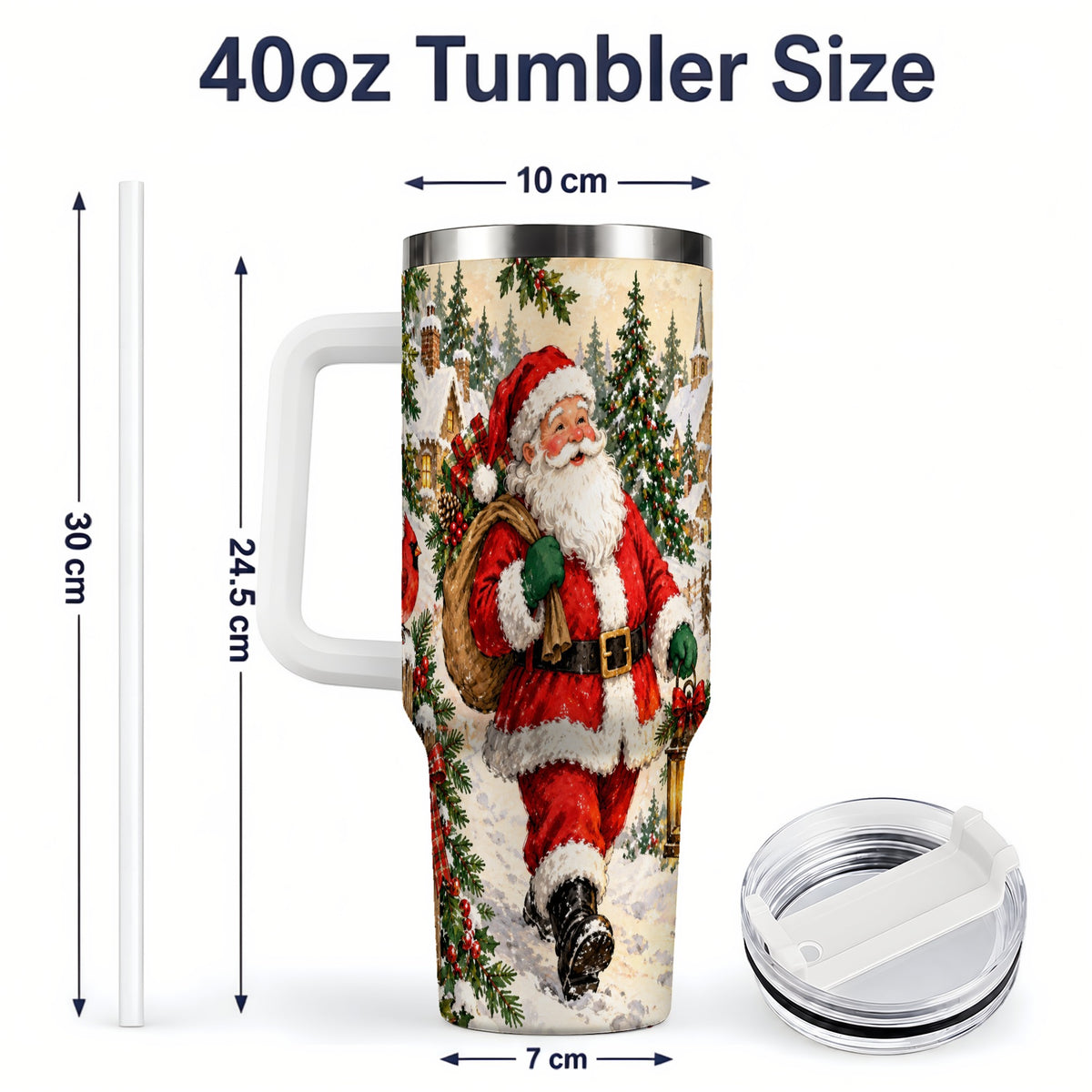 #pl[40oz|White] Vintage Santa 40oz Tumbler, Christmas Village Drinkware for Daily Use