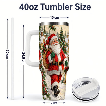 #pl[40oz|White] Vintage Santa 40oz Tumbler, Christmas Village Drinkware for Daily Use