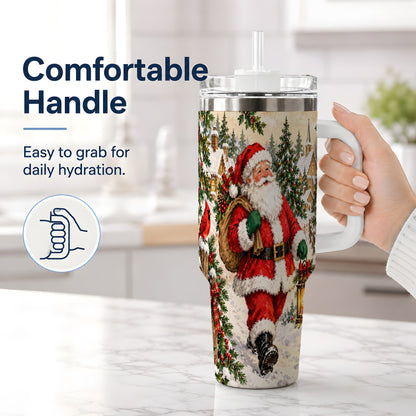 #pl[40oz|White] Vintage Santa 40oz Tumbler, Christmas Village Drinkware for Daily Use
