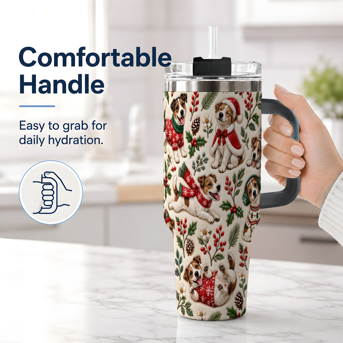 #pl[40oz|Black] Christmas Jack Russell 40oz Tumbler, Festive Dog Pattern Drinkware
