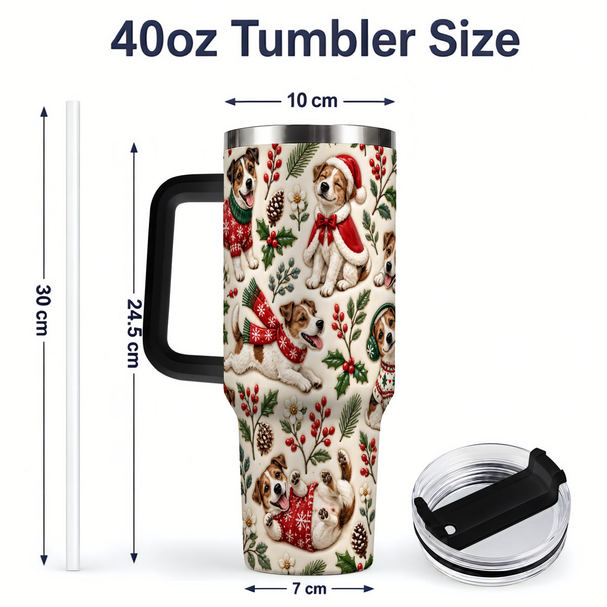 #pl[40oz|Black] Christmas Jack Russell 40oz Tumbler, Festive Dog Pattern Drinkware