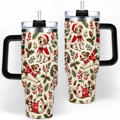 #pl[40oz|Black] Christmas Jack Russell 40oz Tumbler, Festive Dog Pattern Drinkware