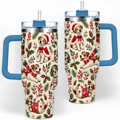#pl[40oz|Blue] Christmas Jack Russell 40oz Tumbler, Festive Dog Pattern Drinkware