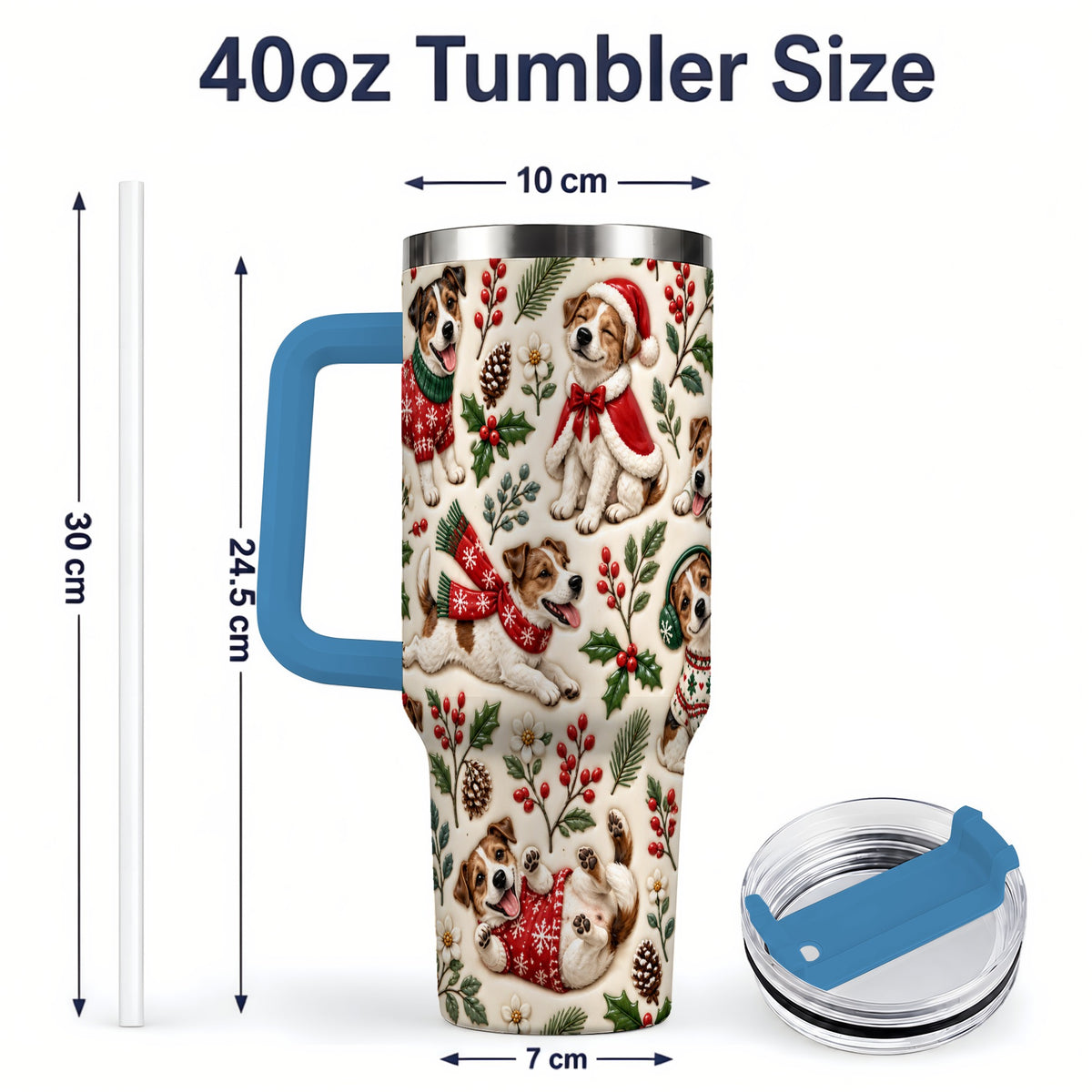 #pl[40oz|Blue] Christmas Jack Russell 40oz Tumbler, Festive Dog Pattern Drinkware