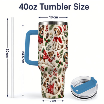 #pl[40oz|Blue] Christmas Jack Russell 40oz Tumbler, Festive Dog Pattern Drinkware